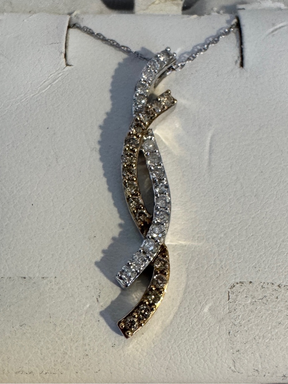 10K White Gold 1/2 CTW Champagne & White Diamond Wave Pendant Necklace